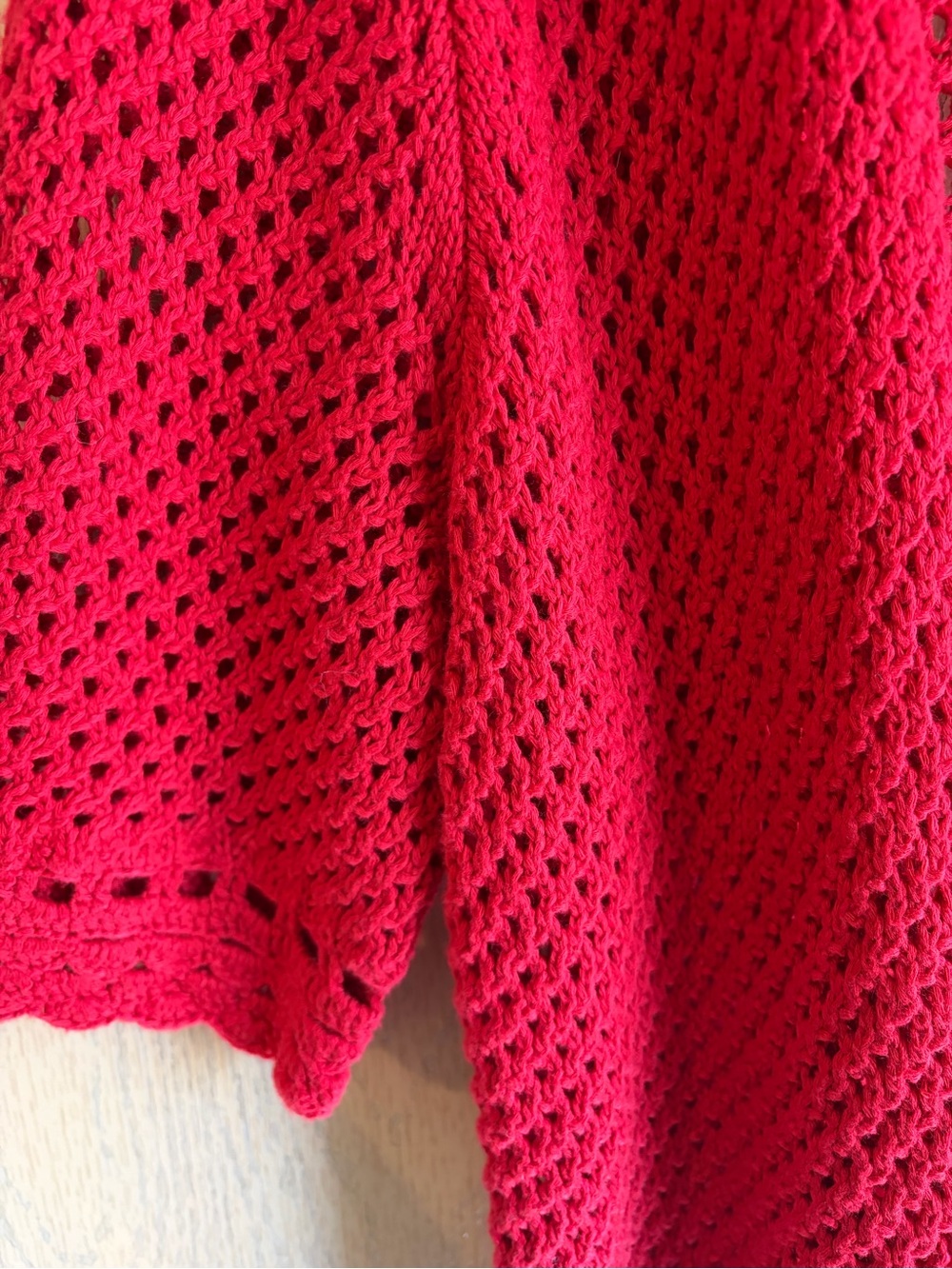 Openwork Crochet Red Women's Cardigan Sweater - Picture 2 of 5
